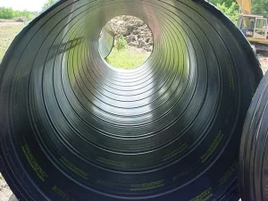 Interior view of double wall corrugated steel pipe with smooth steel liner