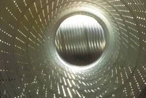Interior view of perforated corrugated steel pipe with infiltration openings
