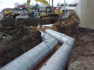 Spiral rib storm sewer pipe installation for municipal drainage system
