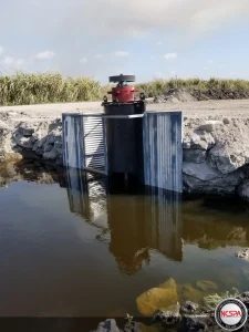 Corrugated steel riser structure used for agricultural water management and irrigation control.