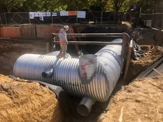 84-inch aluminized steel pipe used for underground stormwater storage and irrigation reuse.