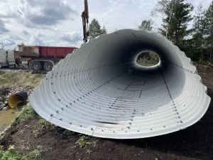 Tootsi 2 Deep corrugated steel bridge structure prepared for wind farm access road construction.