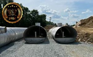 Corrugated steel pipe arch installation for stormwater detention system in Indian Trail North Carolina
