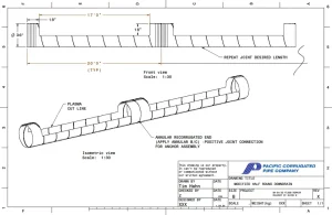 ITD downdrain dwg_resized Fabrication drawing showing the modified 36-inch corrugated steel downdrain with open center sections and full-round ends for secure connections.