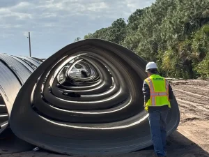 FDOT SR91 (6) 137-inch by 87-inch corrugated steel pipe-arch staged for installation on the Florida Turnpike expansion.