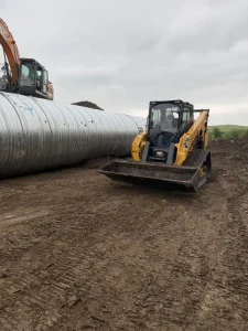 TrueNorth Steel_Oliver County ND Pipe Replacement_CSP(4)_resized 96-inch galvanized corrugated steel pipe during the Oliver County road replacement project in North Dakota.